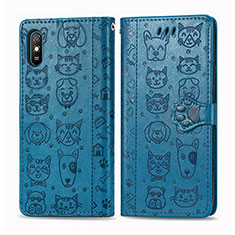 Leather Case Stands Fashionable Pattern Flip Cover Holder S03D for Xiaomi Redmi 9A Blue