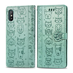 Leather Case Stands Fashionable Pattern Flip Cover Holder S03D for Xiaomi Redmi 9A Green
