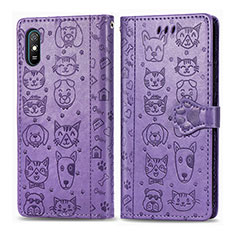 Leather Case Stands Fashionable Pattern Flip Cover Holder S03D for Xiaomi Redmi 9A Purple