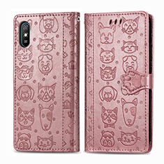 Leather Case Stands Fashionable Pattern Flip Cover Holder S03D for Xiaomi Redmi 9A Rose Gold