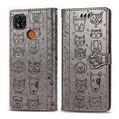 Leather Case Stands Fashionable Pattern Flip Cover Holder S03D for Xiaomi Redmi 9C NFC Gray