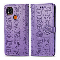 Leather Case Stands Fashionable Pattern Flip Cover Holder S03D for Xiaomi Redmi 9C NFC Purple