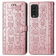 Leather Case Stands Fashionable Pattern Flip Cover Holder S03D for Xiaomi Redmi 9T 4G Pink