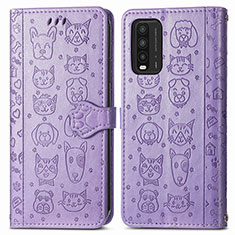 Leather Case Stands Fashionable Pattern Flip Cover Holder S03D for Xiaomi Redmi 9T 4G Purple