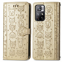 Leather Case Stands Fashionable Pattern Flip Cover Holder S03D for Xiaomi Redmi Note 11S 5G Gold