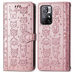 Leather Case Stands Fashionable Pattern Flip Cover Holder S03D for Xiaomi Redmi Note 11S 5G Rose Gold