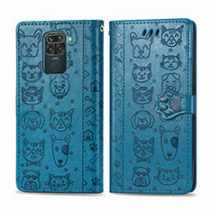 Leather Case Stands Fashionable Pattern Flip Cover Holder S03D for Xiaomi Redmi Note 9 Blue