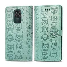 Leather Case Stands Fashionable Pattern Flip Cover Holder S03D for Xiaomi Redmi Note 9 Green