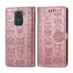 Leather Case Stands Fashionable Pattern Flip Cover Holder S03D for Xiaomi Redmi Note 9 Rose Gold