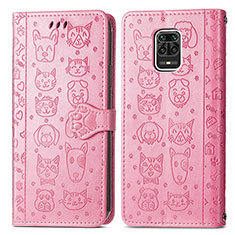 Leather Case Stands Fashionable Pattern Flip Cover Holder S03D for Xiaomi Redmi Note 9S Pink