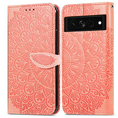 Leather Case Stands Fashionable Pattern Flip Cover Holder S04D for Google Pixel 7 Pro 5G Orange