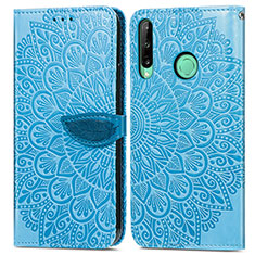 Leather Case Stands Fashionable Pattern Flip Cover Holder S04D for Huawei P40 Lite E Blue
