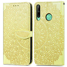 Leather Case Stands Fashionable Pattern Flip Cover Holder S04D for Huawei P40 Lite E Yellow