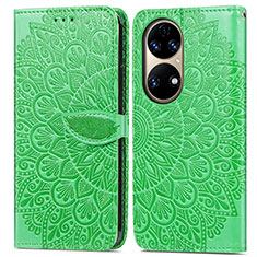 Leather Case Stands Fashionable Pattern Flip Cover Holder S04D for Huawei P50 Pro Green