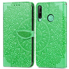Leather Case Stands Fashionable Pattern Flip Cover Holder S04D for Huawei Y7p Green