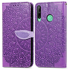 Leather Case Stands Fashionable Pattern Flip Cover Holder S04D for Huawei Y7p Purple