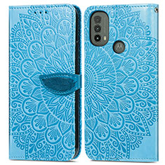 Leather Case Stands Fashionable Pattern Flip Cover Holder S04D for Motorola Moto E20 Blue