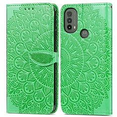 Leather Case Stands Fashionable Pattern Flip Cover Holder S04D for Motorola Moto E20 Green