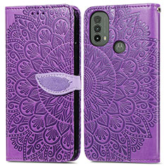 Leather Case Stands Fashionable Pattern Flip Cover Holder S04D for Motorola Moto E30 Purple