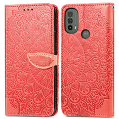 Leather Case Stands Fashionable Pattern Flip Cover Holder S04D for Motorola Moto E30 Red