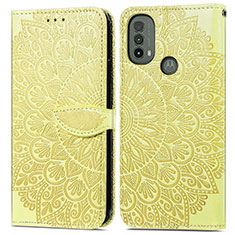Leather Case Stands Fashionable Pattern Flip Cover Holder S04D for Motorola Moto E40 Yellow