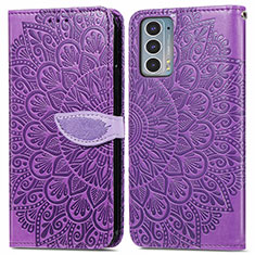 Leather Case Stands Fashionable Pattern Flip Cover Holder S04D for Motorola Moto Edge 20 5G Purple
