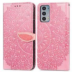 Leather Case Stands Fashionable Pattern Flip Cover Holder S04D for Motorola Moto Edge 20 5G Rose Gold