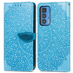 Leather Case Stands Fashionable Pattern Flip Cover Holder S04D for Motorola Moto Edge 20 Pro 5G Blue