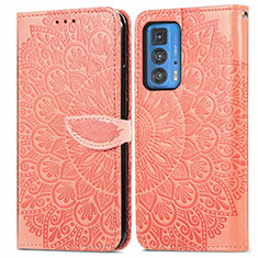 Leather Case Stands Fashionable Pattern Flip Cover Holder S04D for Motorola Moto Edge 20 Pro 5G Orange