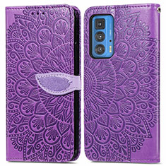 Leather Case Stands Fashionable Pattern Flip Cover Holder S04D for Motorola Moto Edge 20 Pro 5G Purple