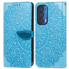 Leather Case Stands Fashionable Pattern Flip Cover Holder S04D for Motorola Moto Edge (2021) 5G Blue