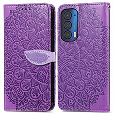 Leather Case Stands Fashionable Pattern Flip Cover Holder S04D for Motorola Moto Edge (2021) 5G Purple