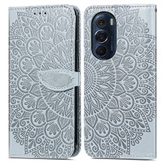 Leather Case Stands Fashionable Pattern Flip Cover Holder S04D for Motorola Moto Edge 30 Pro 5G Gray