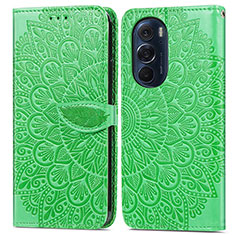 Leather Case Stands Fashionable Pattern Flip Cover Holder S04D for Motorola Moto Edge 30 Pro 5G Green
