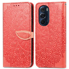 Leather Case Stands Fashionable Pattern Flip Cover Holder S04D for Motorola Moto Edge 30 Pro 5G Red