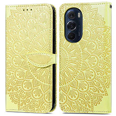 Leather Case Stands Fashionable Pattern Flip Cover Holder S04D for Motorola Moto Edge 30 Pro 5G Yellow