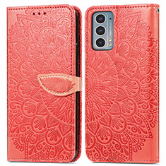 Leather Case Stands Fashionable Pattern Flip Cover Holder S04D for Motorola Moto Edge Lite 5G Red
