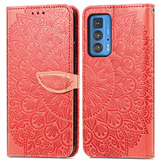 Leather Case Stands Fashionable Pattern Flip Cover Holder S04D for Motorola Moto Edge S Pro 5G Red