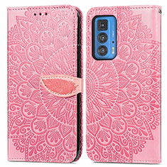 Leather Case Stands Fashionable Pattern Flip Cover Holder S04D for Motorola Moto Edge S Pro 5G Rose Gold