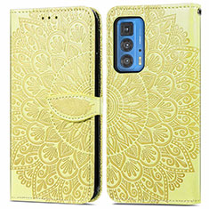 Leather Case Stands Fashionable Pattern Flip Cover Holder S04D for Motorola Moto Edge S Pro 5G Yellow