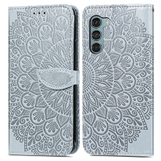 Leather Case Stands Fashionable Pattern Flip Cover Holder S04D for Motorola Moto Edge S30 5G Gray