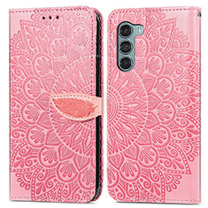 Leather Case Stands Fashionable Pattern Flip Cover Holder S04D for Motorola Moto Edge S30 5G Rose Gold