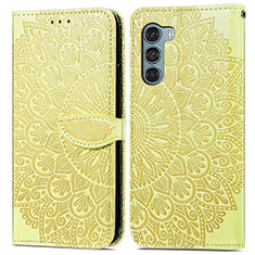 Leather Case Stands Fashionable Pattern Flip Cover Holder S04D for Motorola Moto Edge S30 5G Yellow