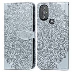 Leather Case Stands Fashionable Pattern Flip Cover Holder S04D for Motorola Moto G Play Gen 2 Gray