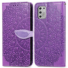 Leather Case Stands Fashionable Pattern Flip Cover Holder S04D for Motorola Moto G Stylus (2021) Purple