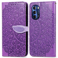 Leather Case Stands Fashionable Pattern Flip Cover Holder S04D for Motorola Moto G Stylus (2022) 4G Purple