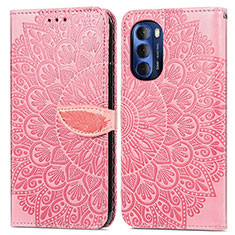 Leather Case Stands Fashionable Pattern Flip Cover Holder S04D for Motorola Moto G Stylus (2022) 4G Rose Gold