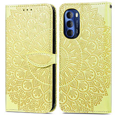 Leather Case Stands Fashionable Pattern Flip Cover Holder S04D for Motorola Moto G Stylus (2022) 4G Yellow