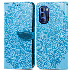 Leather Case Stands Fashionable Pattern Flip Cover Holder S04D for Motorola Moto G Stylus (2022) 5G Blue