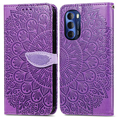 Leather Case Stands Fashionable Pattern Flip Cover Holder S04D for Motorola Moto G Stylus (2022) 5G Purple